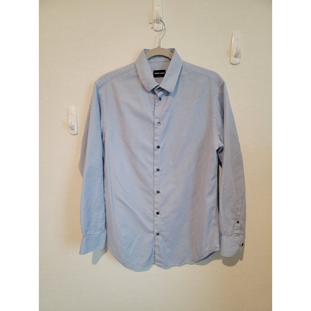 Giorgio Armani Made in Italy Mens Button Down Size 40 15 3/4 Blue White